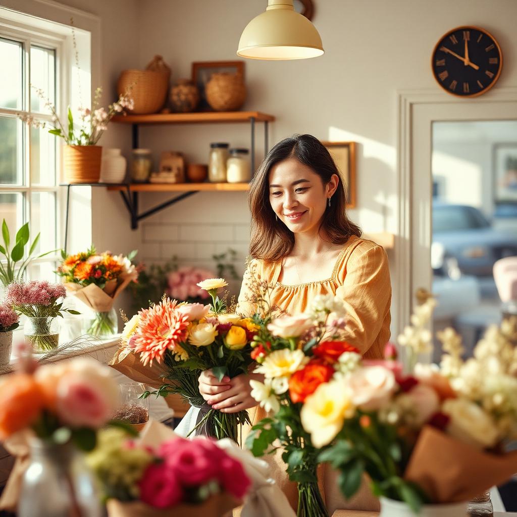 Florist arranging flowers