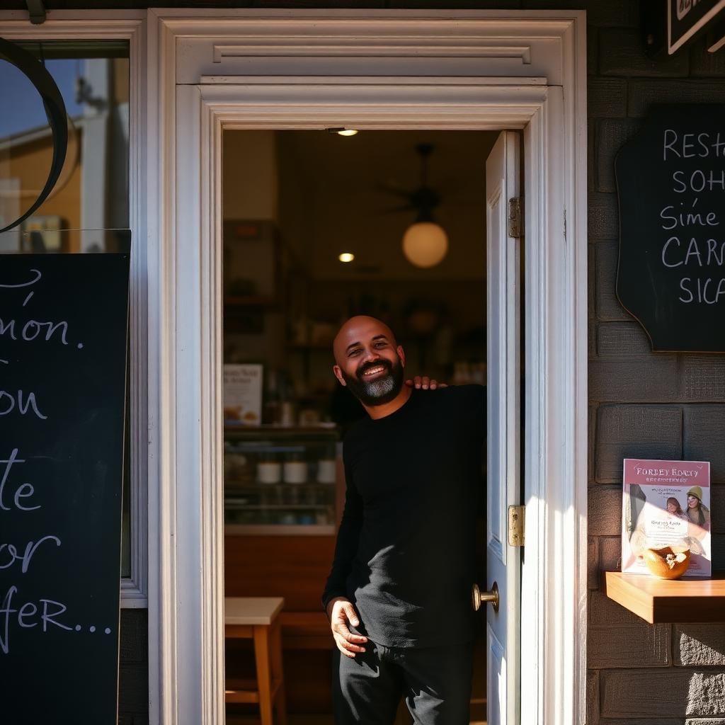 Restaurant owner in doorway